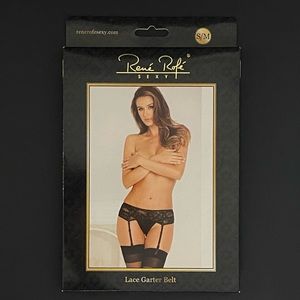 Rene Rofe Black Lace Garter Belt Sz S/M